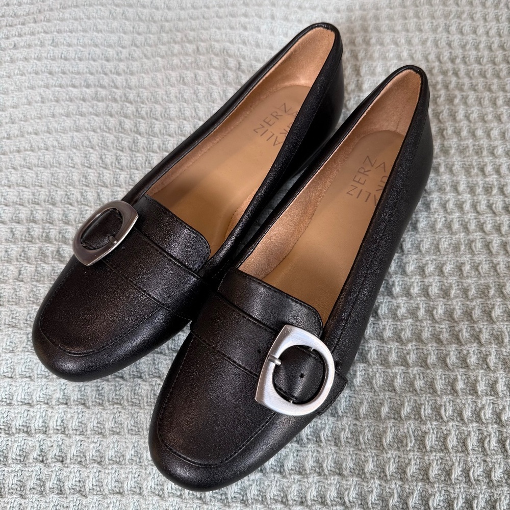 Naturalizer Kayden-Moc Flats Shoes Womens 7M Black Preppy Minimalist Buckle